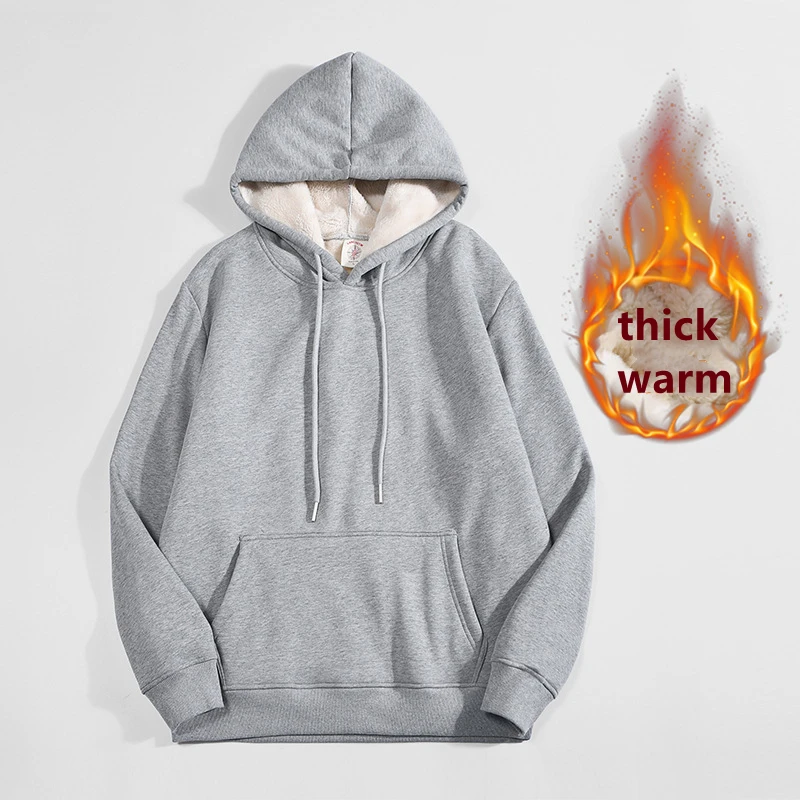 Sherpa Hoodie Fleece - Alta qualidade cinza engrossar forro de
