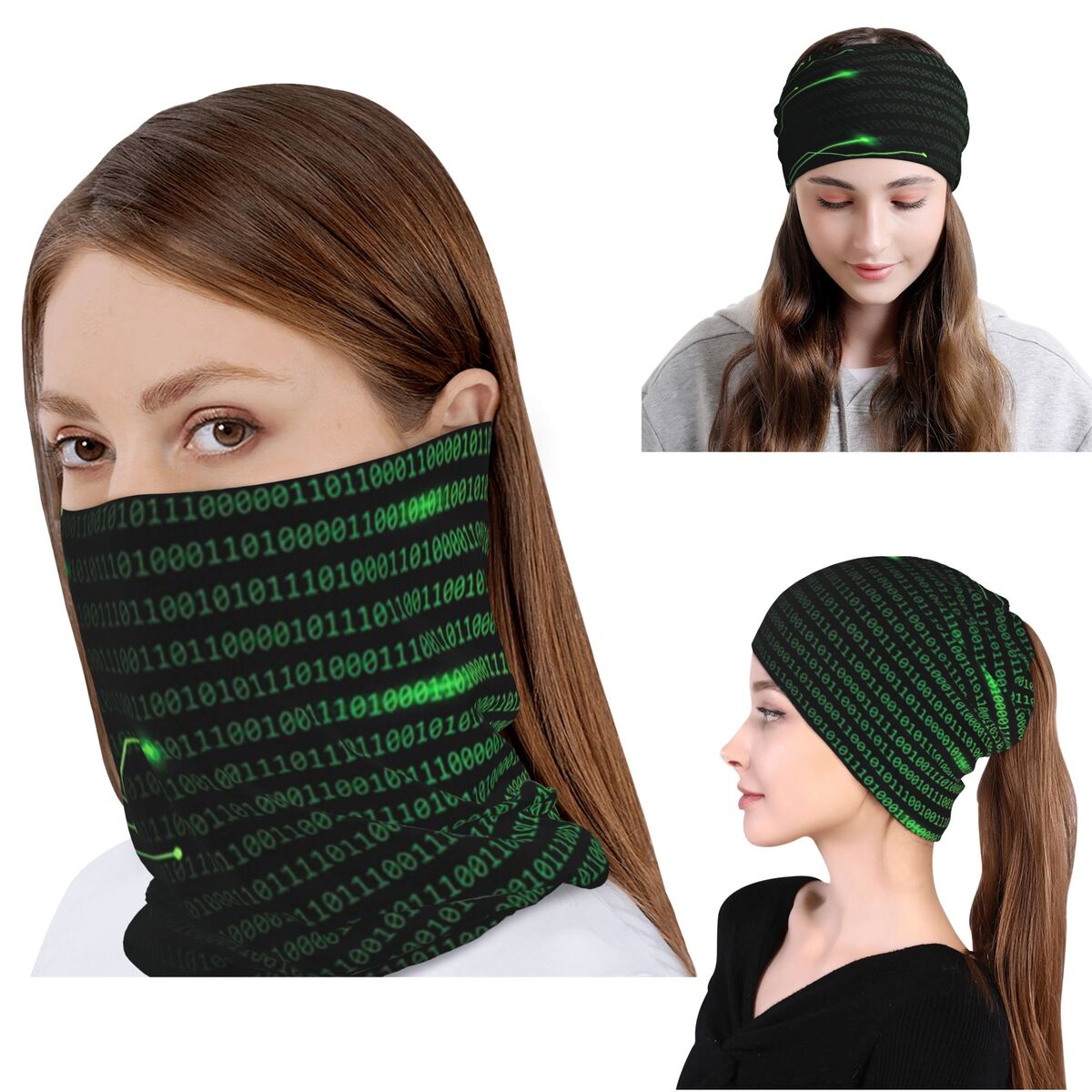 Knit Beanie Hat Warm - Cachecol multifuncional com estampa de código