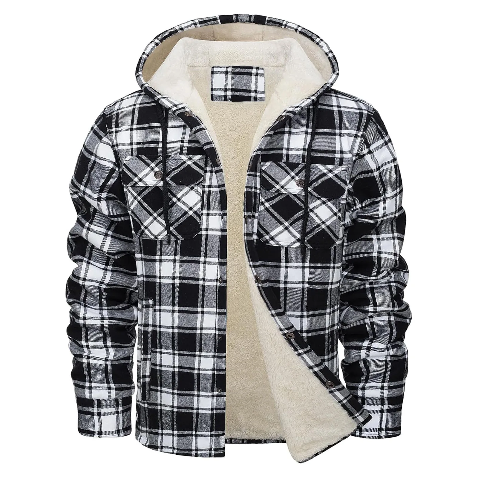 Flannel Shirt Lined - Grosso quente flanela com capuz jaqueta