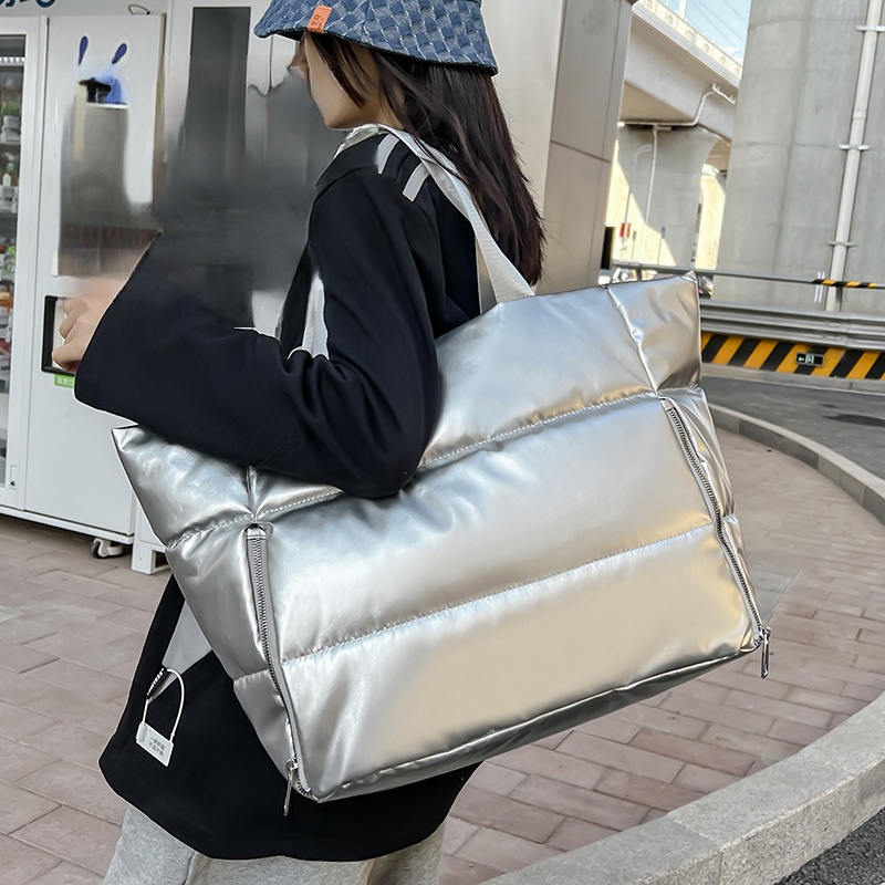 Down Jacket Packable - Bolsa de ombro acolchoada feminina, sacolas