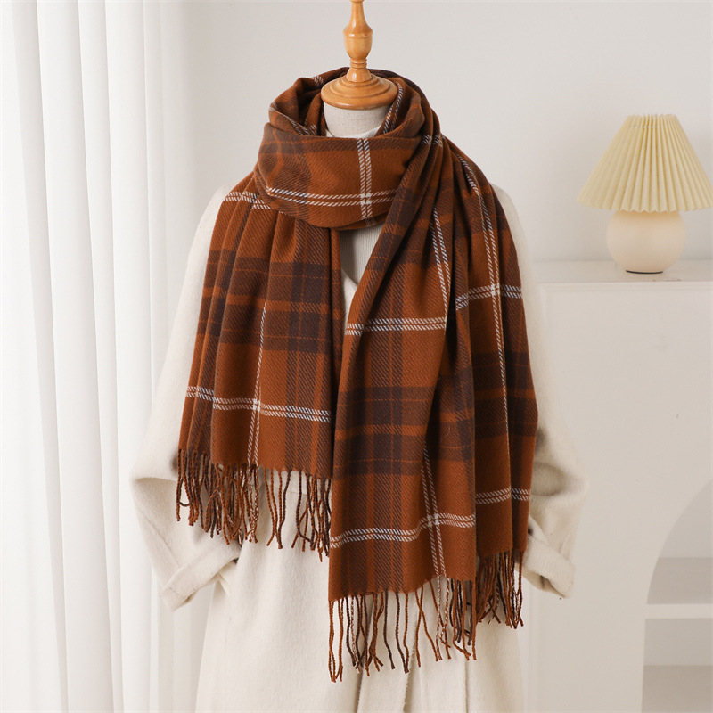 Cashmere Pashmina Wrap - Lenço Xadrez Feminino de Inverno Quente,