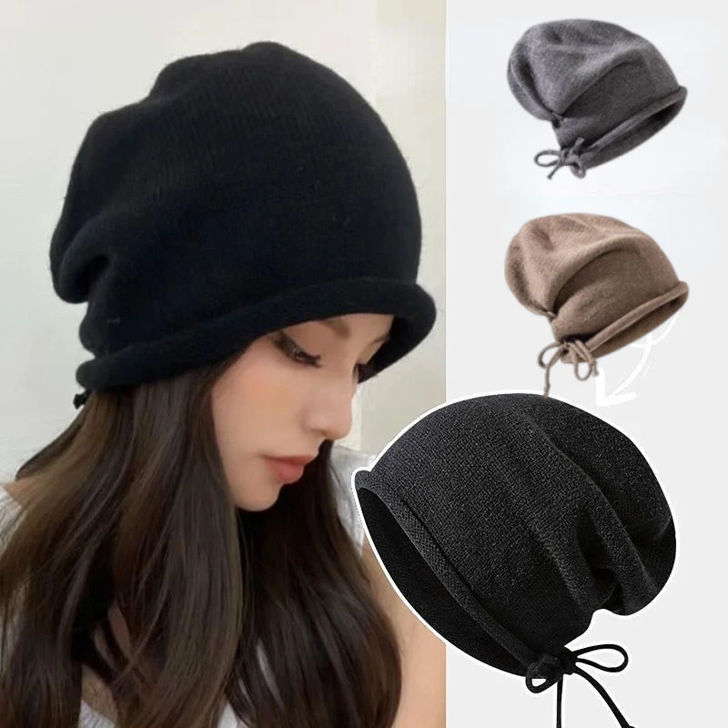 Gorro de malha capuz feminino  - Knit Beanie Hat Warm avaliação e preço