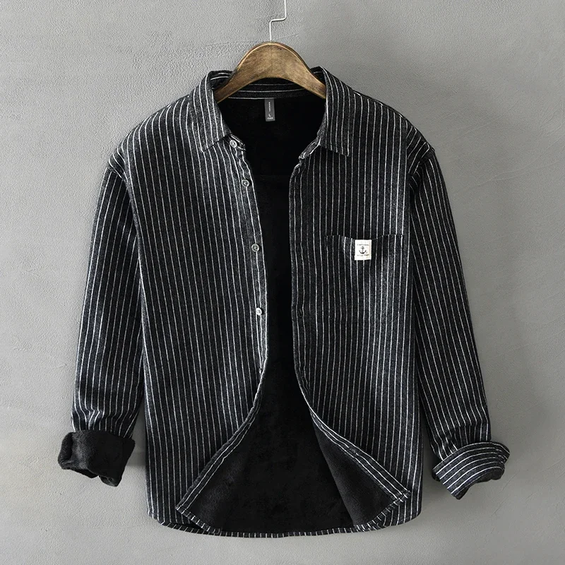 Homens inverno moda velo forra - Flannel Shirt Lined avaliação e preço