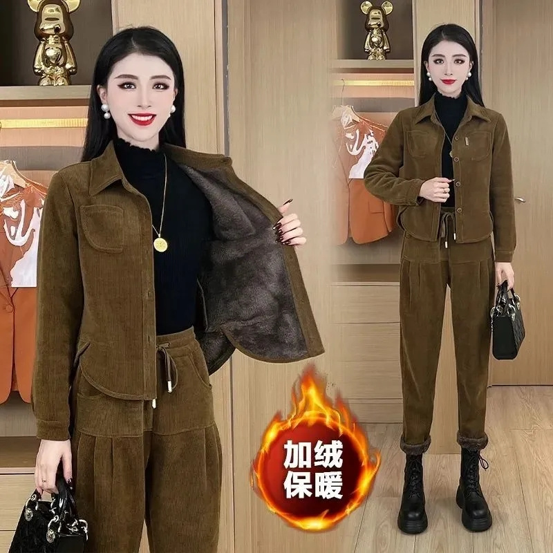 Outono inverno grosso conjunto - Corduroy Pant Warm avaliação e preço