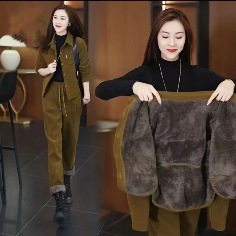 Outono inverno grosso conjunto - Corduroy Pant Warm avaliação e preço