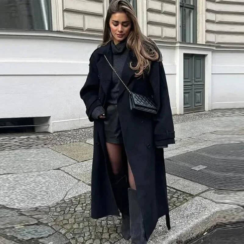 Elegante Casaco Longo de Lã Si - Wool Coat Peacoat avaliação e preço